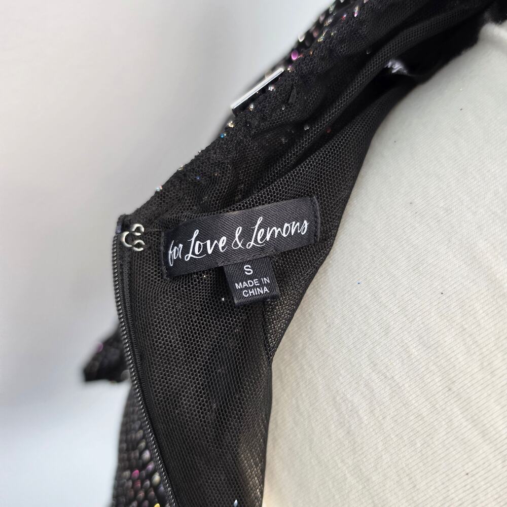 For Love & Lemons All That Glitters Bodycon Rhinestone Ruched Mini Dress S - Picture 10 of 11